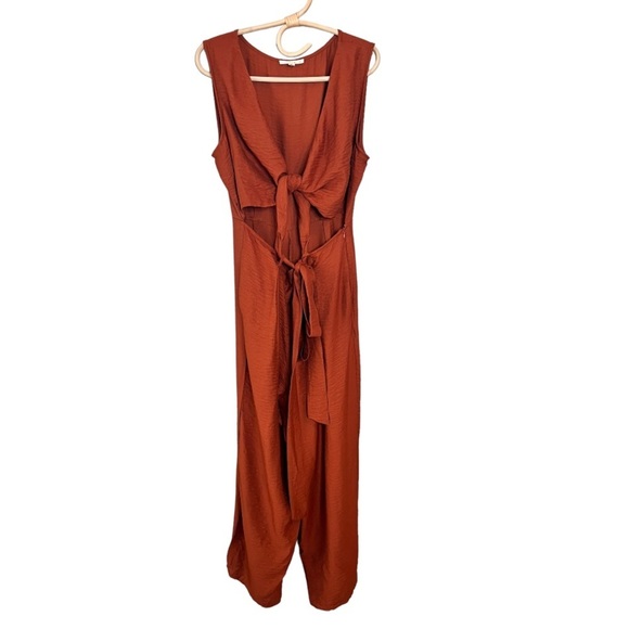 Le Lis Pants - Le Lis Boutique Burnt Orange Cutout Tie Knot Wide Leg Jumpsuit Size Large